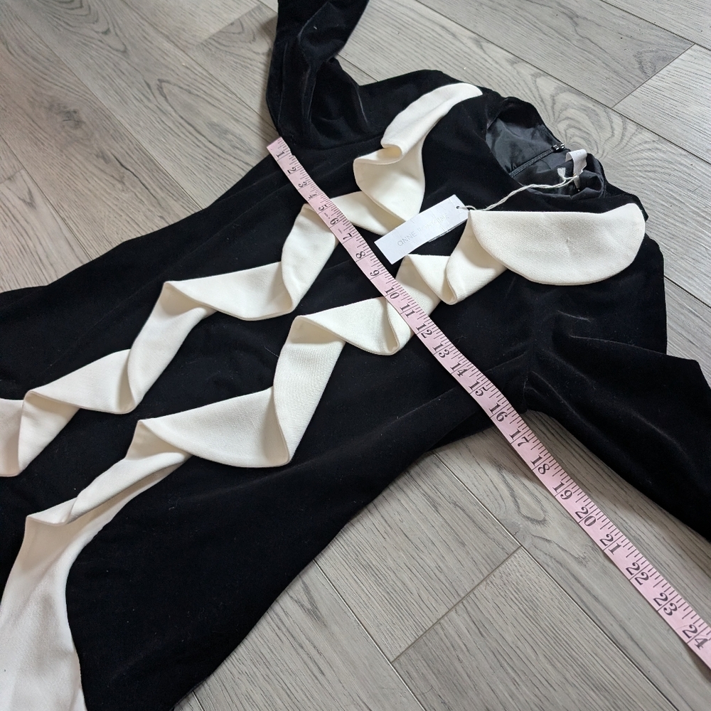 Anne Fontaine Black Velvet White Ruffle Solange Cocktail Dress Size 38 (6) - Picture 12 of 13